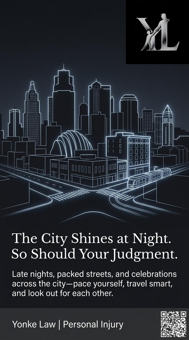 Yonke Law — the city shines at night, so should your judgment. Kansas City skyline after dark