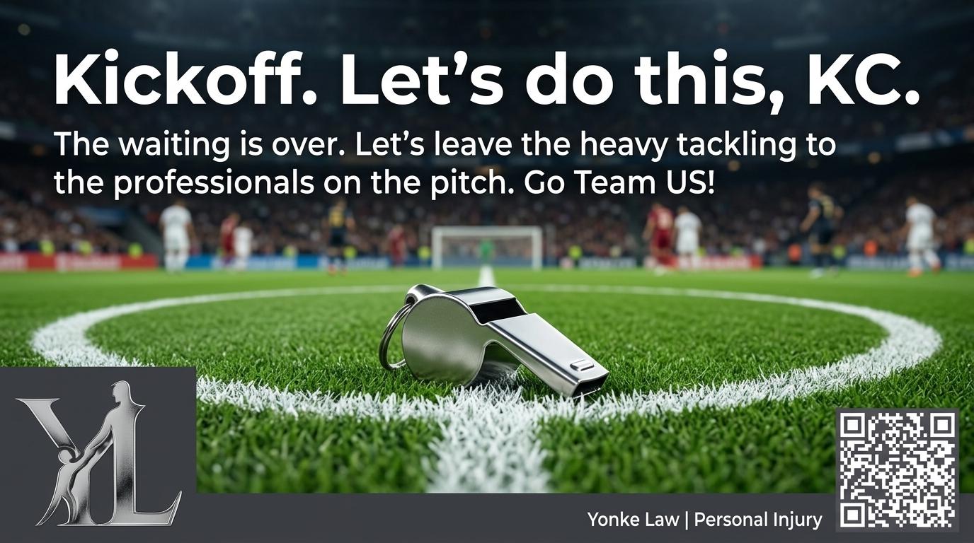 Yonke Law — Kickoff, let's do this KC. A referee's whistle on the pitch as the match begins