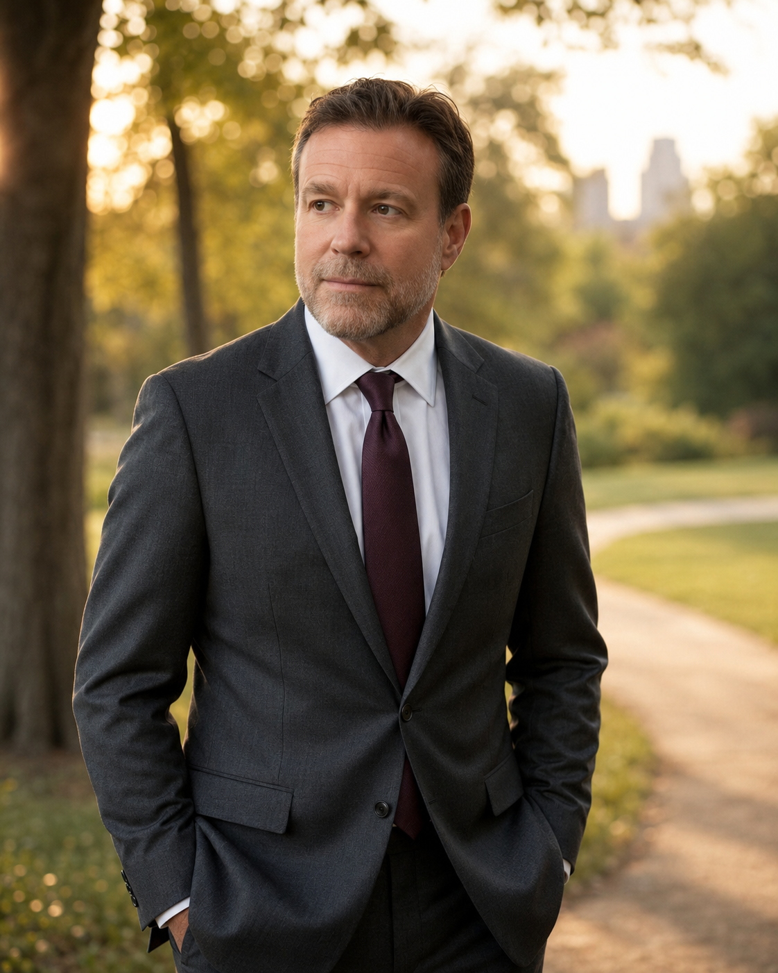 Mike, a Kansas City injury lawyer, standing in a park.
