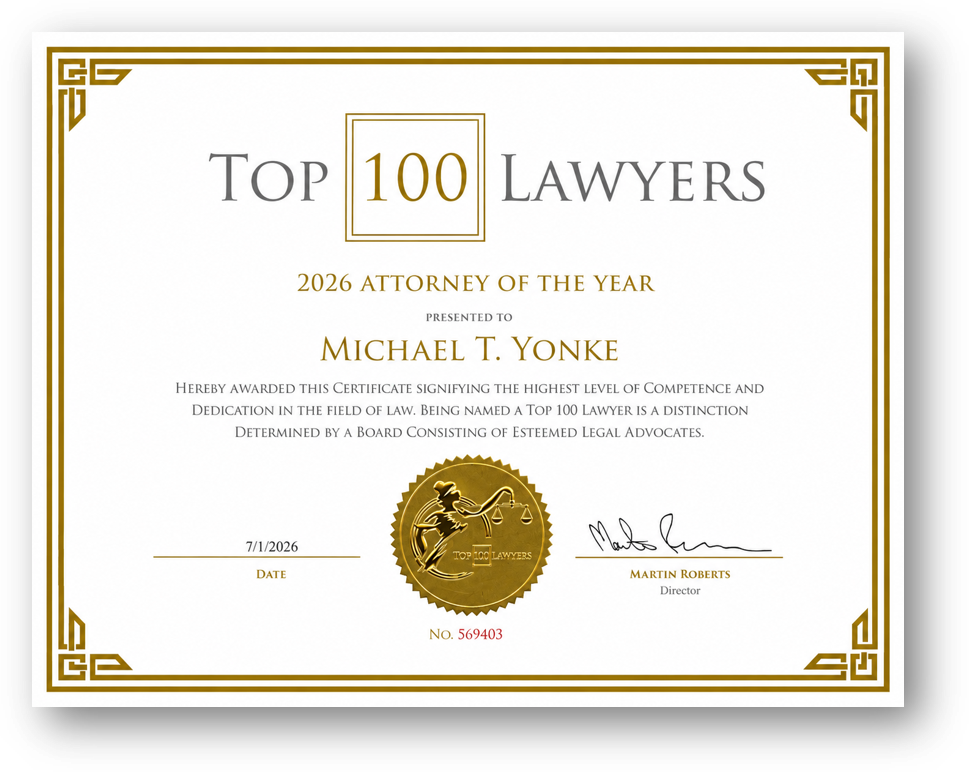 Top 100 Lawyers 2026 Attorney of the Year Certificate
