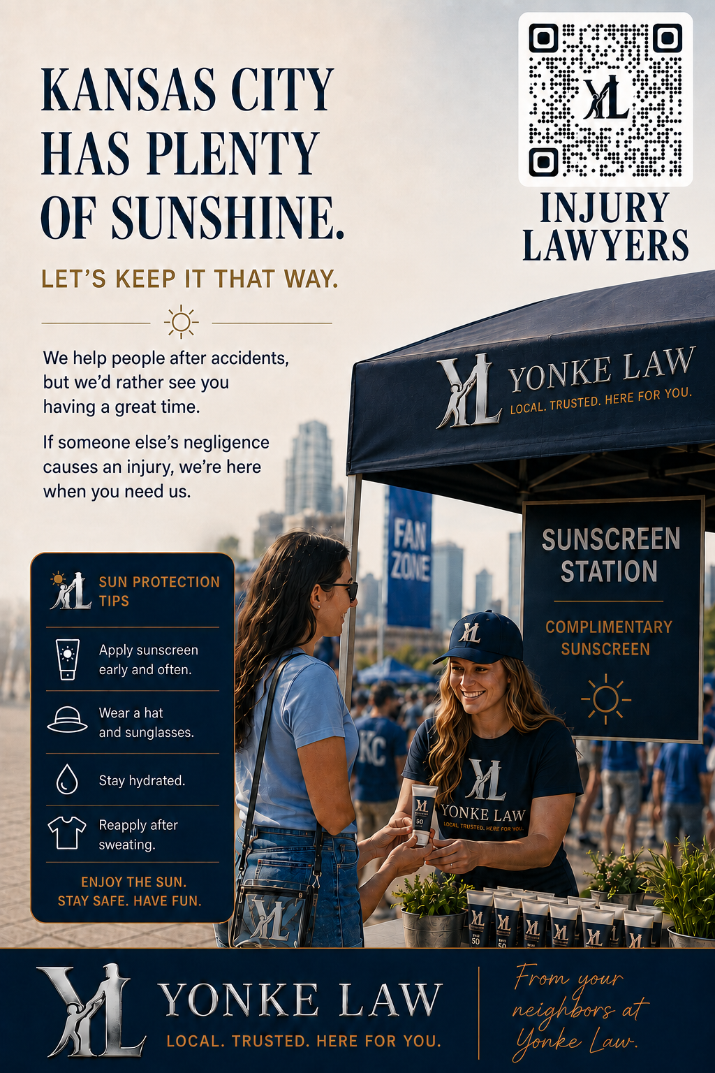 Kansas City Has Plenty of Sunshine — Yonke Law sunscreen station with sun protection tips for outdoor events