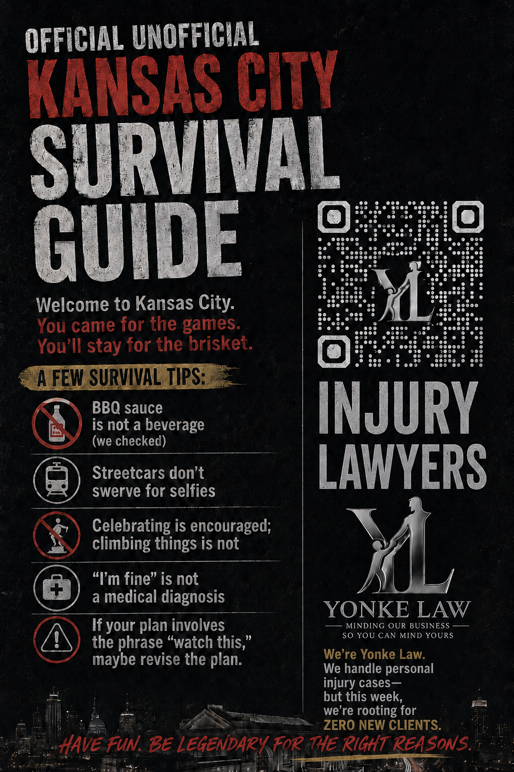 The Official Unofficial Kansas City Survival Guide — humorous safety tips for visitors including BBQ advice and streetcar awareness